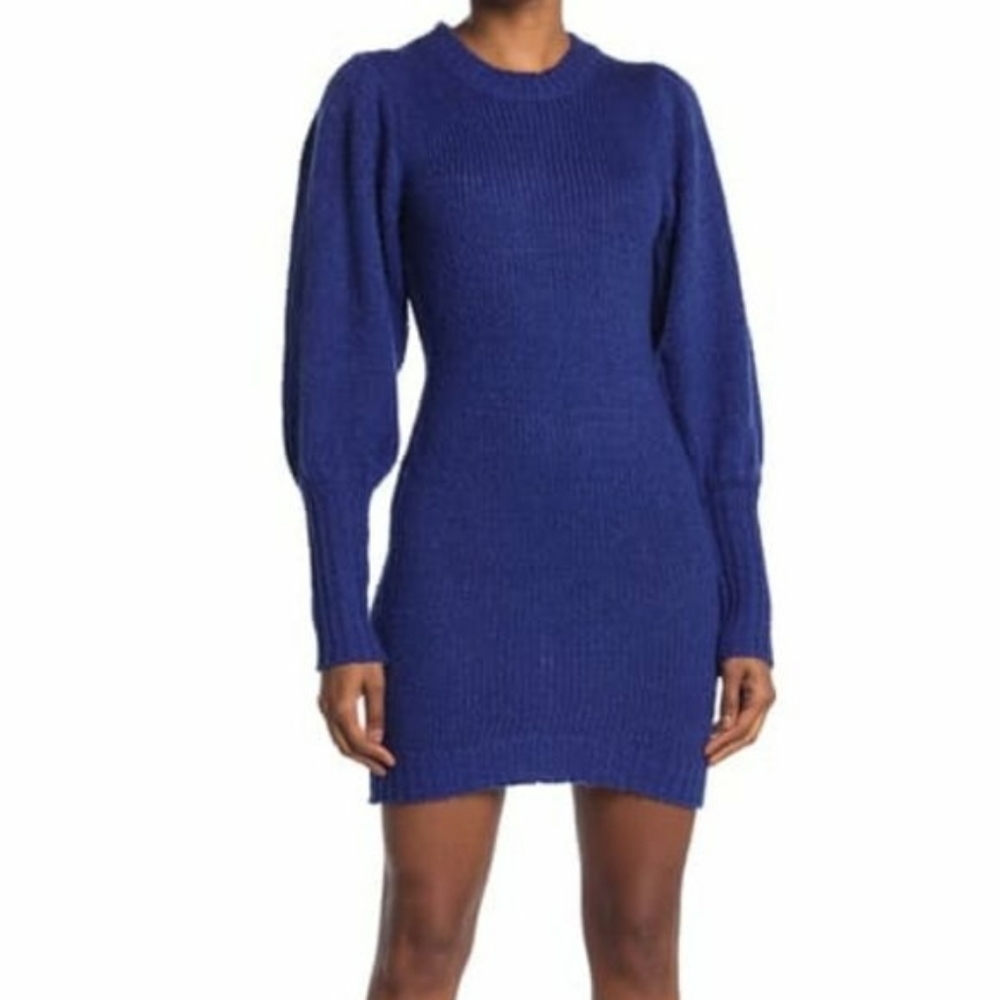 Elegant Blue Knit Bell Sleeve Dress